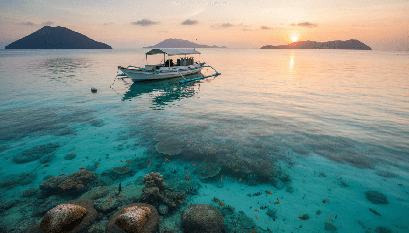 Dive boat at tropical reef site