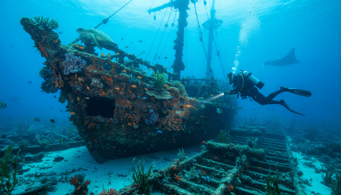 Diver exploring shipwreck